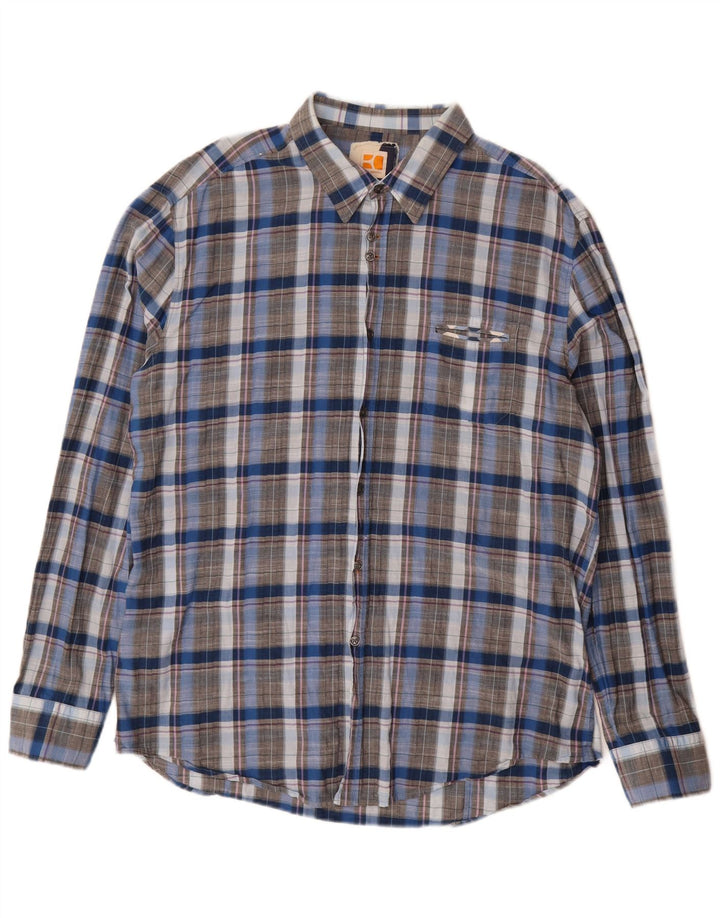 Hugo Boss Mens Shirt 3XL Blue Check Cotton