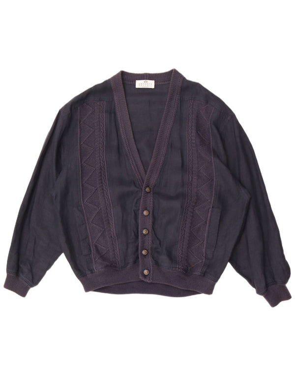 Umberto Vallati Mens Bomber Jacket IT 54 2XL Navy Blue Geometric Linen