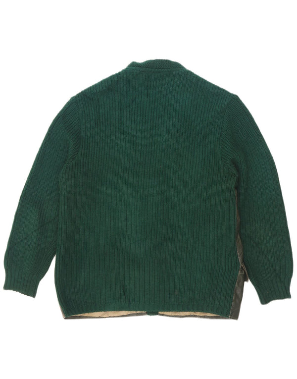 Vintage Mens Leather Cardigan Sweater EU 50 Medium Green