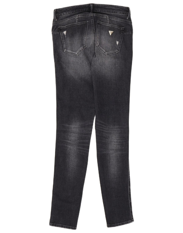 Guess Womens Curve Distressed Skinny Jeans W28 L30 Black Cotton