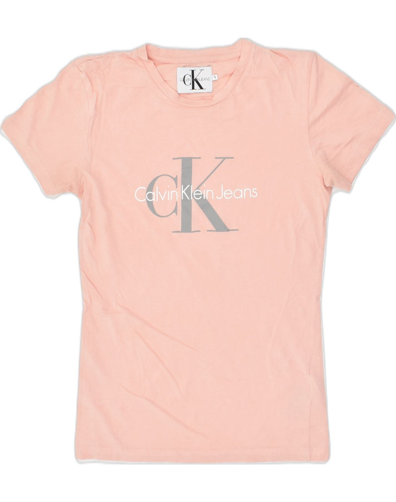 CALVIN KLEIN Womens Graphic T-Shirt Top UK 8 Small Pink Cotton | Vintage Calvin Klein | Thrift | Second-Hand Calvin Klein | Used Clothing | Messina Hembry 