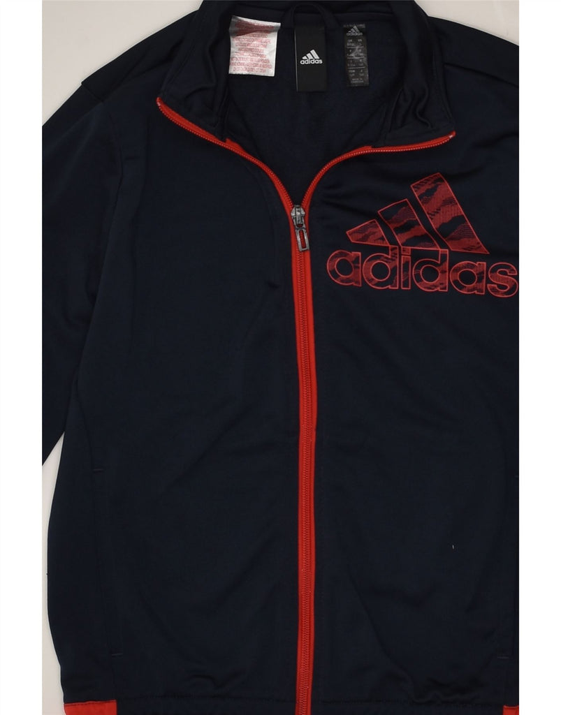 ADIDAS Boys Graphic Tracksuit Top Jacket 9-10 Years Navy Blue Polyester | Vintage Adidas | Thrift | Second-Hand Adidas | Used Clothing | Messina Hembry 