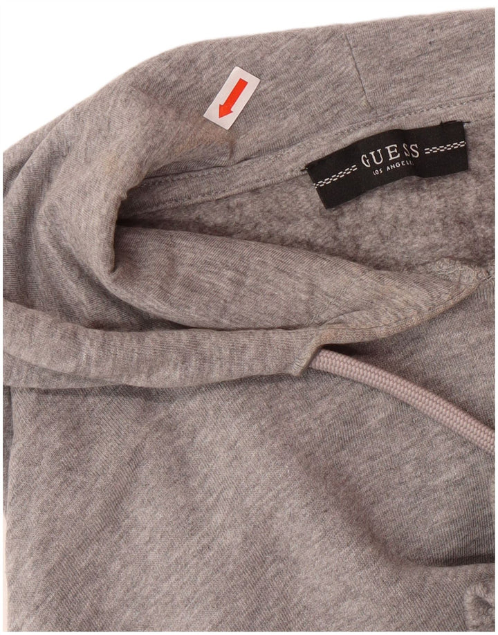 GUESS Womens Oversized Crop Hoodie Jumper UK 6 XS Grey Cotton
