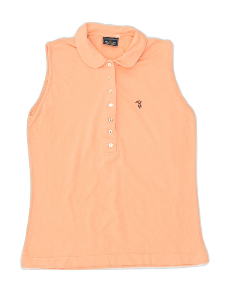 TRUSSARDI Womens Slim Sleeveless Polo Shirt IT 48 XL Orange Cotton | Vintage Trussardi | Thrift | Second-Hand Trussardi | Used Clothing | Messina Hembry 