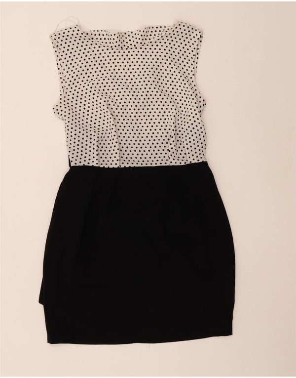 CLOSET Womens Sleeveless Sheath Dress UK 14 Medium Black Polka Dot
