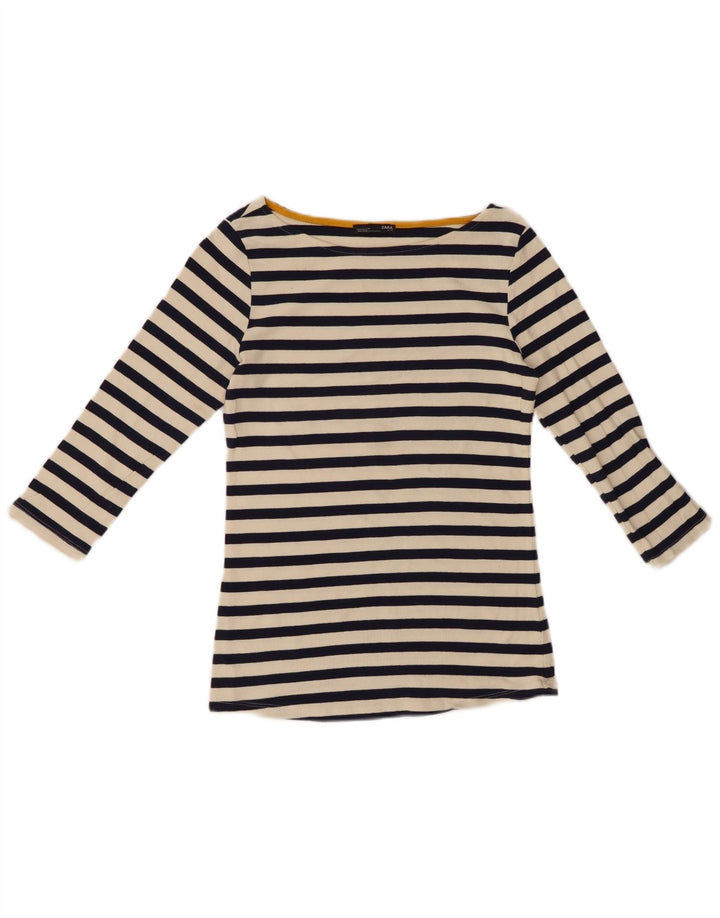 Zara Womens Top 3/4 Sleeve UK 12 Medium Black Striped