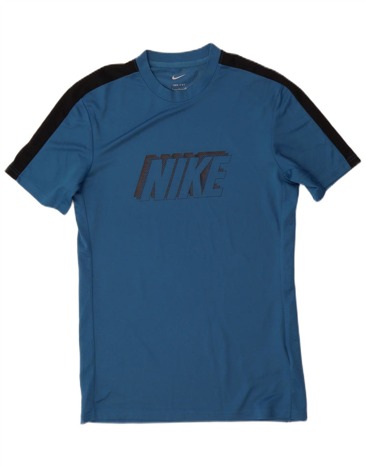 NIKE Mens Dri Fit Graphic T-Shirt Top Small Blue Colourblock Polyester