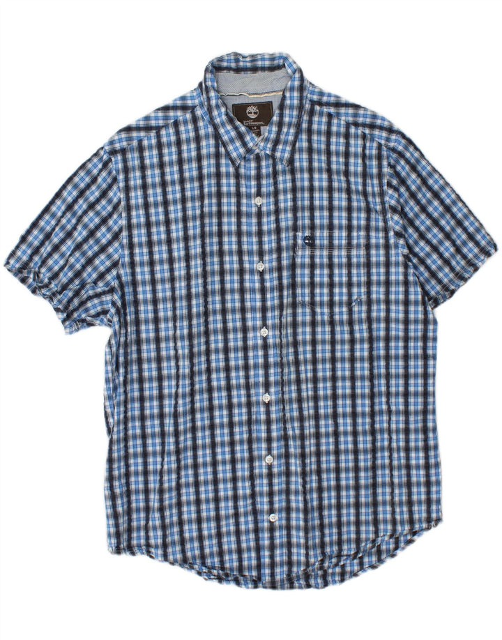 TIMBERLAND Mens Short Sleeve Regular Fit Shirt Large Blue Check Cotton