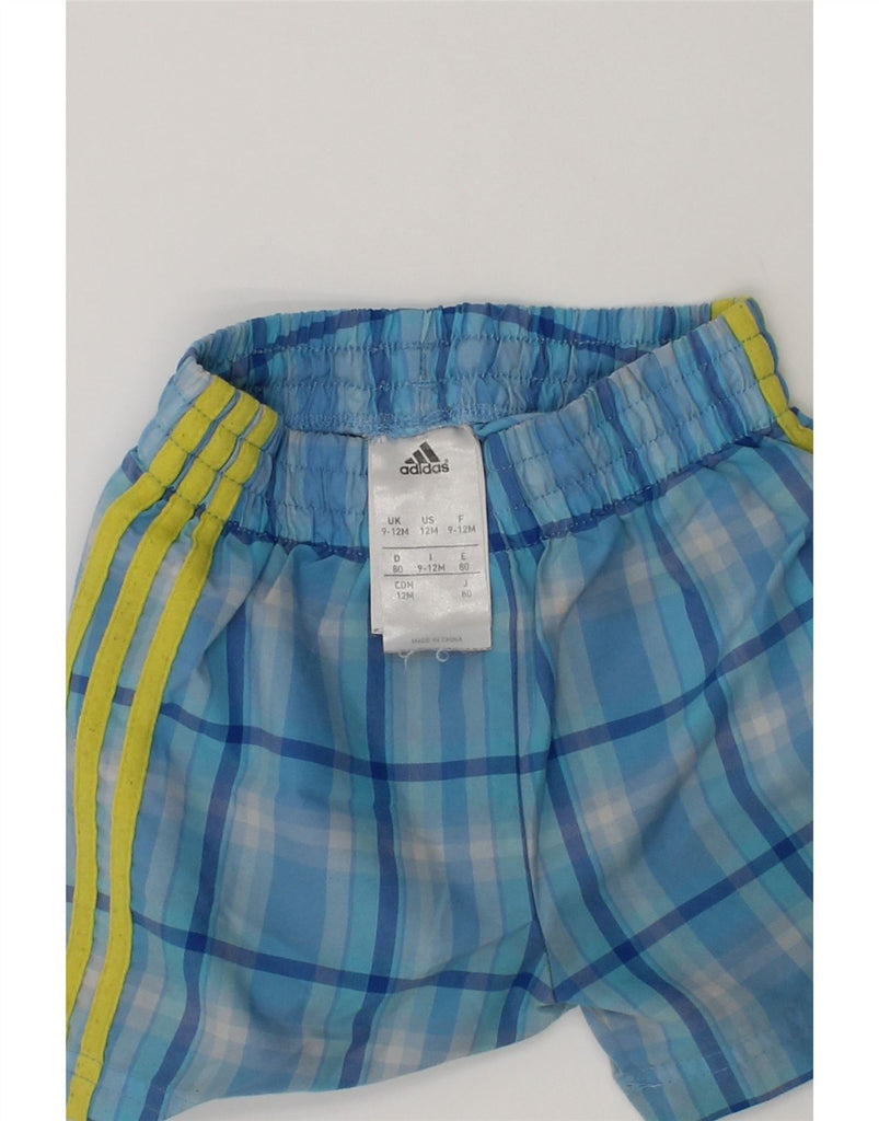 ADIDAS Baby Boys Sport Shorts 9-12 Months Blue Check Polyester | Vintage Adidas | Thrift | Second-Hand Adidas | Used Clothing | Messina Hembry 