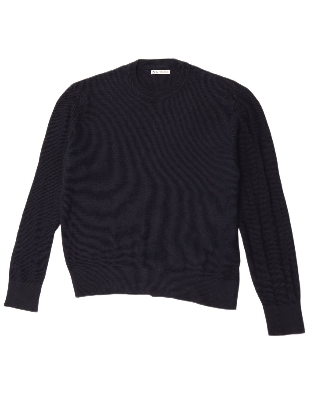 Zara Mens Crew Neck Jumper Sweater Medium Navy Blue