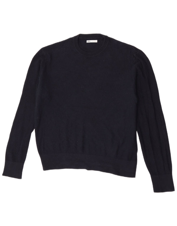 Zara Mens Crew Neck Jumper Sweater Medium Navy Blue