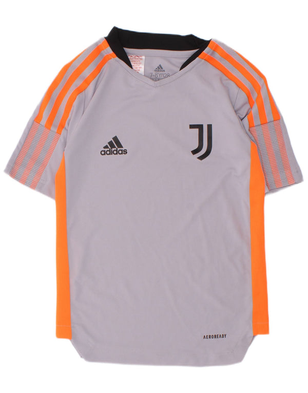 Adidas Boys Juventus Graphic T-Shirt Top 7-8 Years Grey Colourblock
