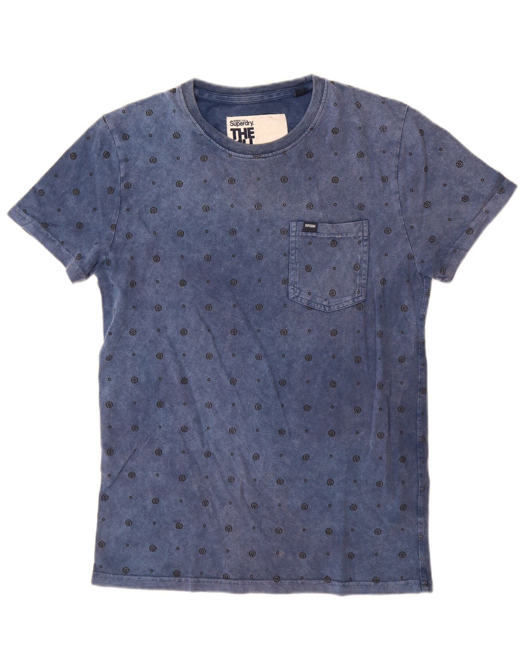 Superdry Mens T-Shirt Top Small Blue Spotted Cotton
