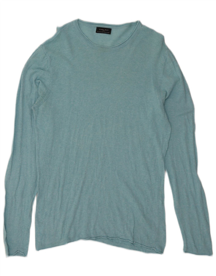 Zara Mens Crew Neck Jumper Sweater Large Blue