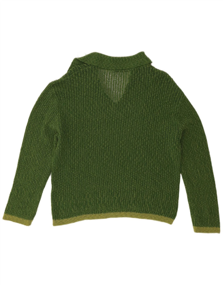Zara Womens Polo Neck Jumper Sweater UK 14 Medium Green Colourblock