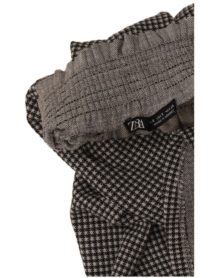 Zara Womens Crop Blouse Top UK 10 Small Black Houndstooth