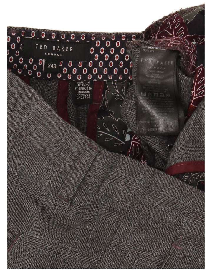 TED BAKER Mens Slim Suit Trousers W34 L32 Grey Check Polyester