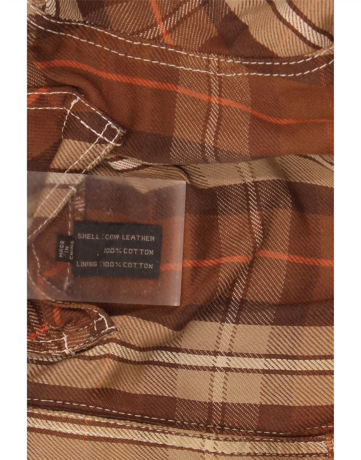Diesel Mens Reversible Jacket UK 40 Large Brown Plaid Leather