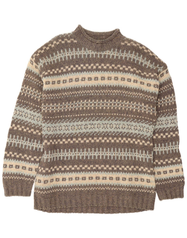 Vintage Mens Turtle Neck Jumper Sweater Large Grey Fair Isle Wool