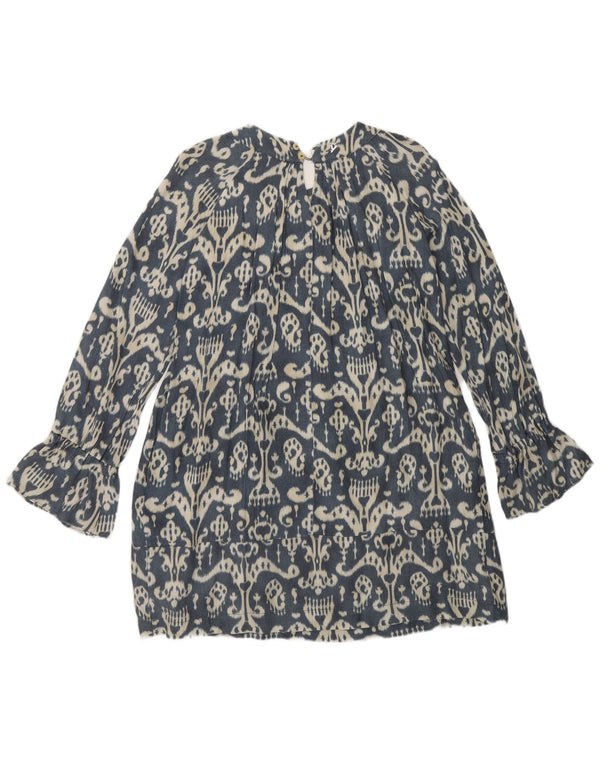 Dondup Womens Long Sleeve Tiered Dress UK 12 Medium Blue Ikat Wool