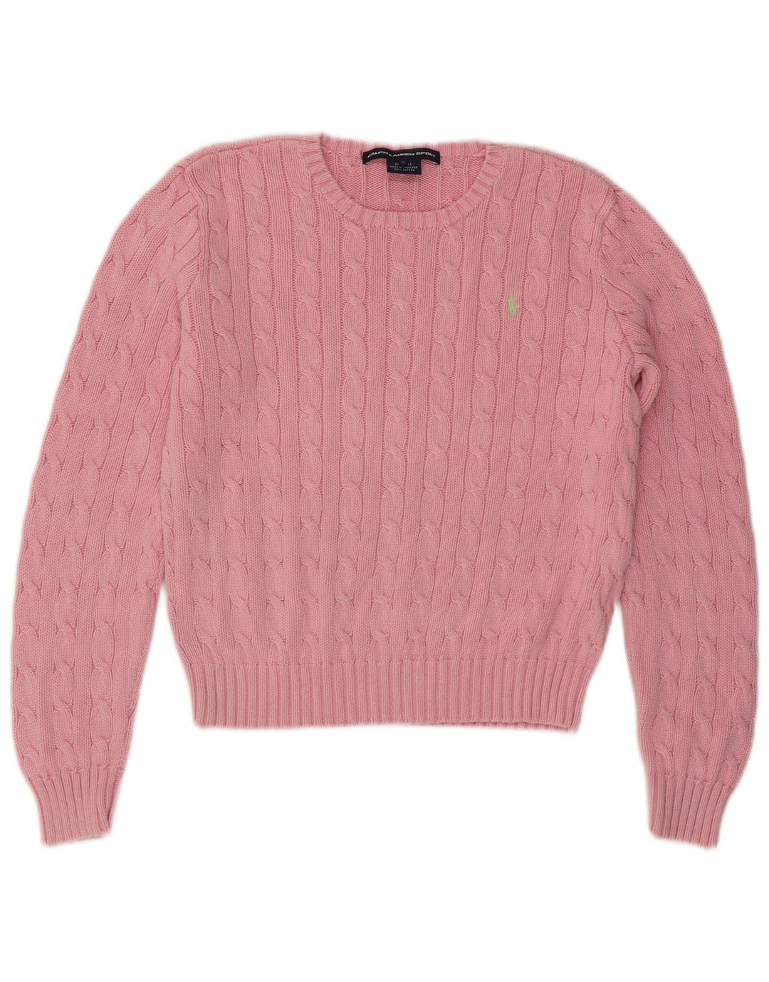 RALPH LAUREN Womens Crop Crew Neck Jumper Sweater UK 14 Large Pink