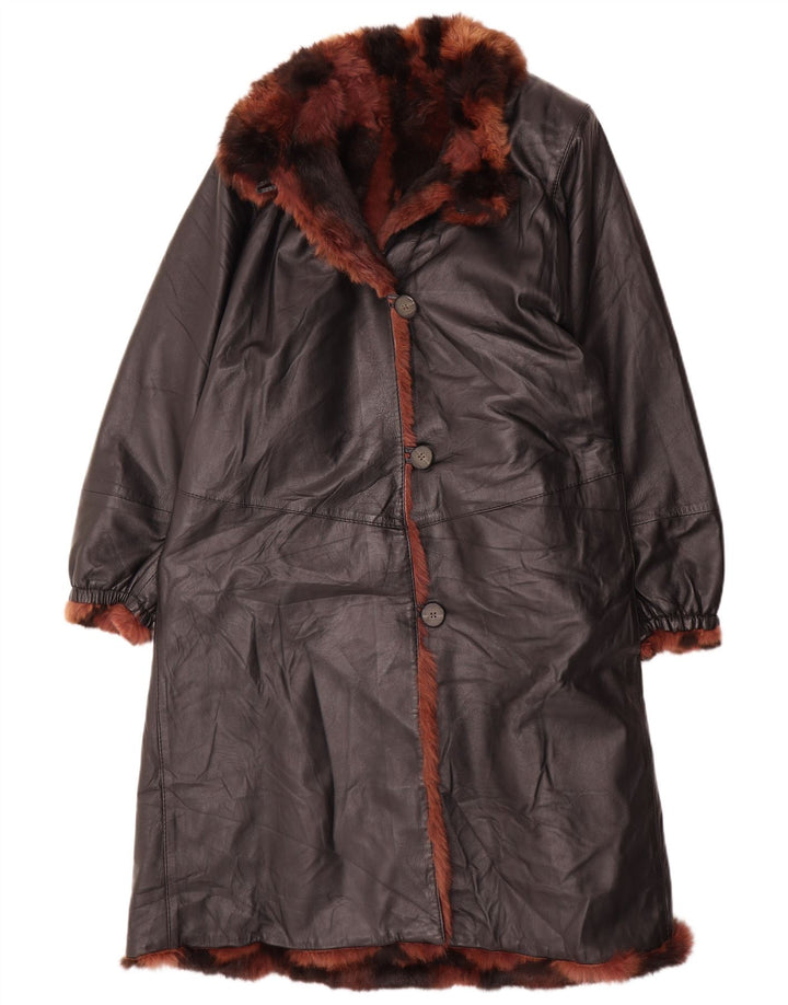 Fontani Womens Oversized Shearling Coat IT 44 Medium Brown Leather