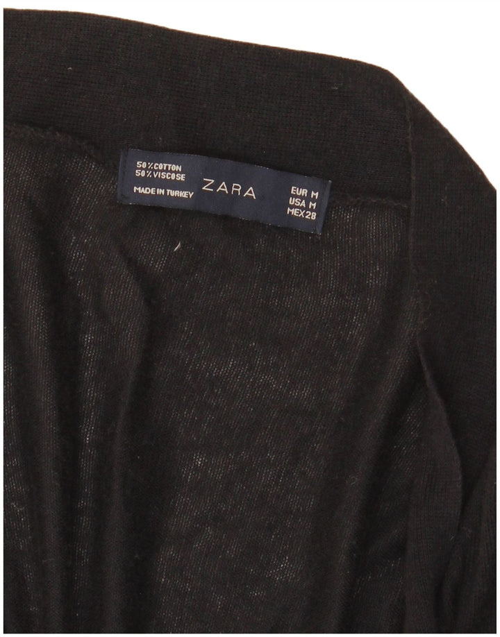 Zara Womens Open Cardigan Sweater UK 12 Medium Black Cotton