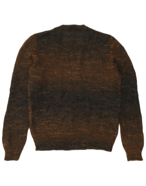 Oris Mens Crew Neck Jumper Sweater IT 48 Medium Brown Striped Mohair
