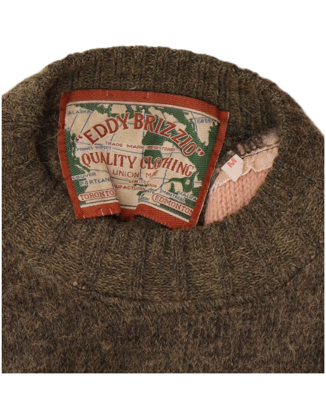 Vintage Mens Crew Neck Jumper Sweater Medium Khaki Fair Isle