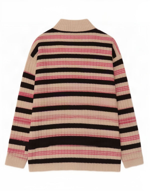 Marks & Spencer Womens Turtle Neck Jumper Sweater UK 6 XS Beige Striped