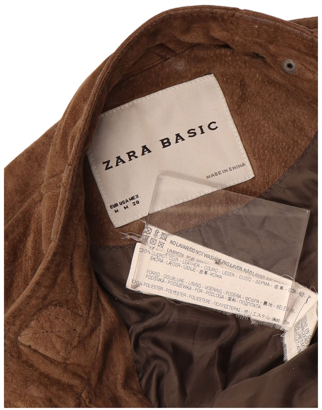 Zara Womens Suede Utility Jacket UK 12 Medium Brown Leather