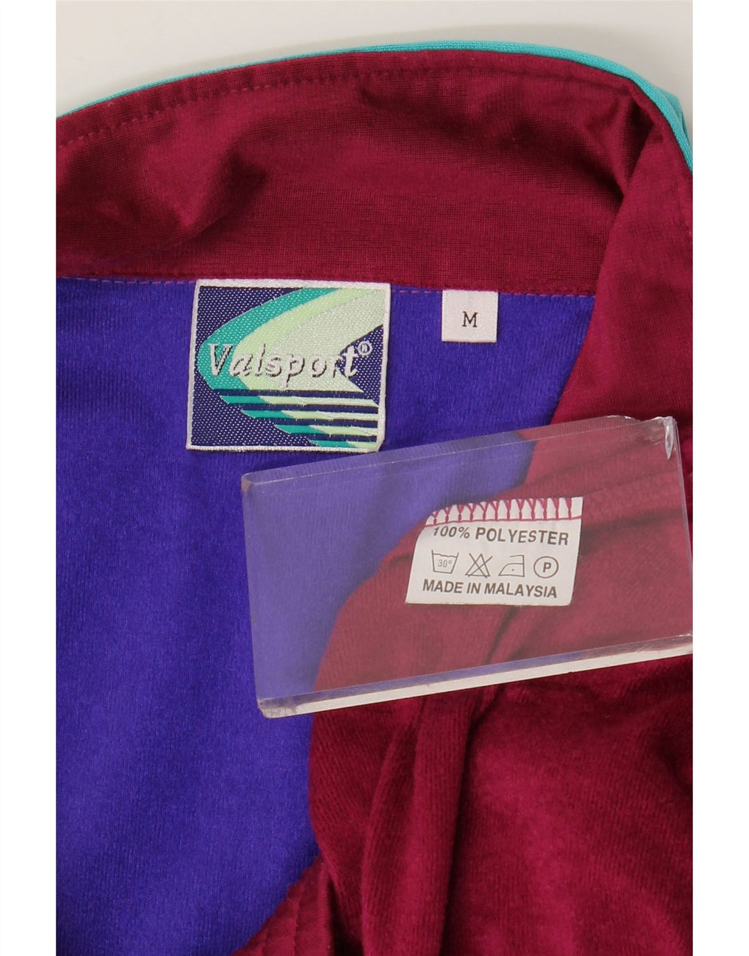 VINTAGE Mens Tracksuit Top Jacket Medium Maroon Colourblock Polyester