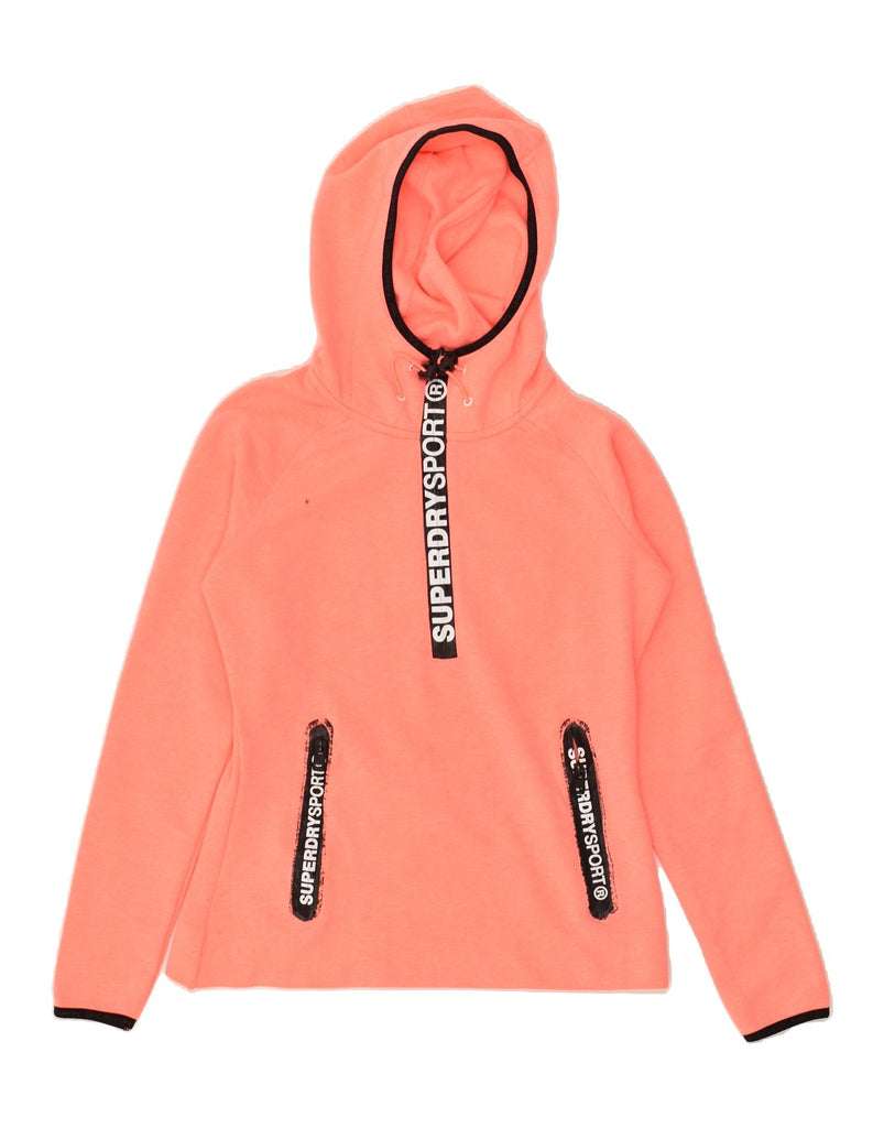 SUPERDRY Womens Graphic Zip Neck Hoodie Jumper UK 10 Small Orange | Vintage Superdry | Thrift | Second-Hand Superdry | Used Clothing | Messina Hembry 