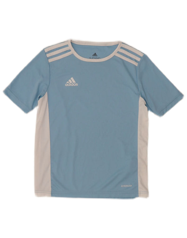 Adidas Boys Aeroready T-Shirt Top 9-10 Years Blue Colourblock Polyester