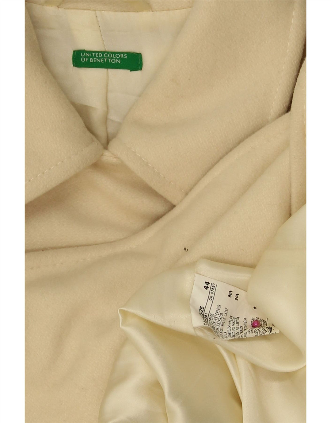 Benetton Womens Double Breasted Coat IT 44 Medium Off White Wool