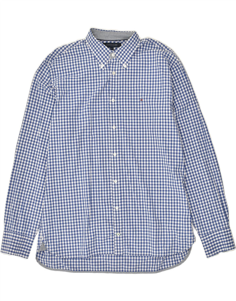 TOMMY HILFIGER Mens Custom Fit Shirt XL Navy Blue Gingham Cotton | Vintage Tommy Hilfiger | Thrift | Second-Hand Tommy Hilfiger | Used Clothing | Messina Hembry 