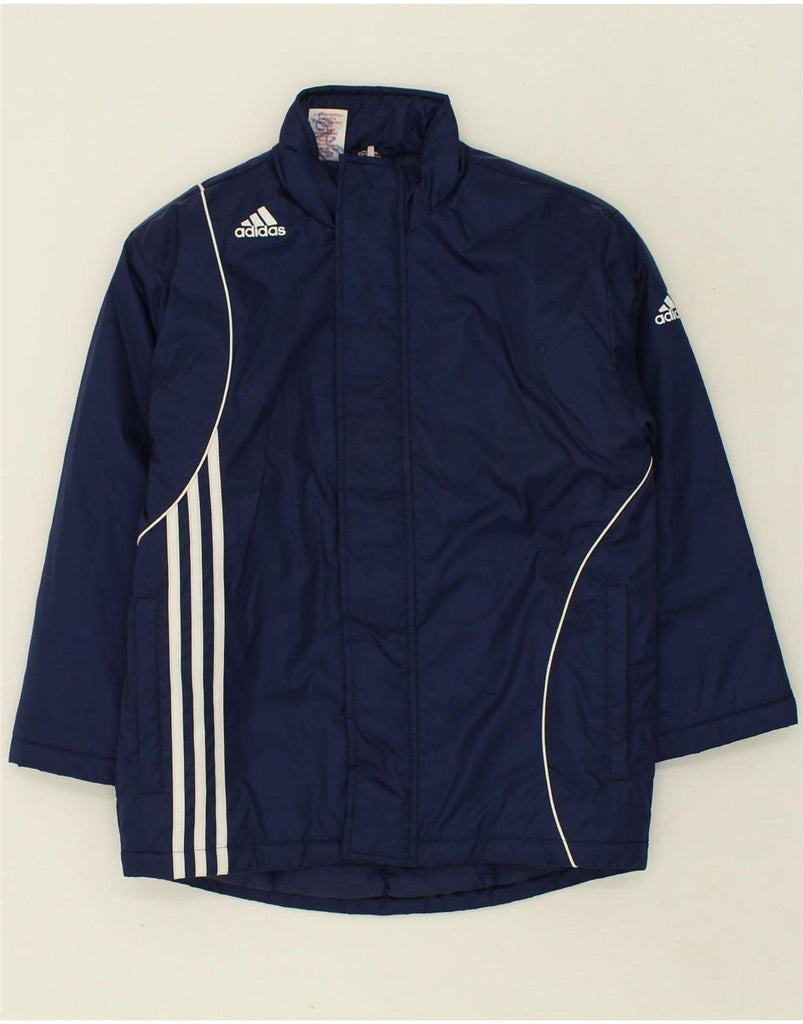 ADIDAS Boys Graphic Padded Coat 9-10 Years Navy Blue Polyester Vintage Adidas and Second-Hand Adidas from Messina Hembry 