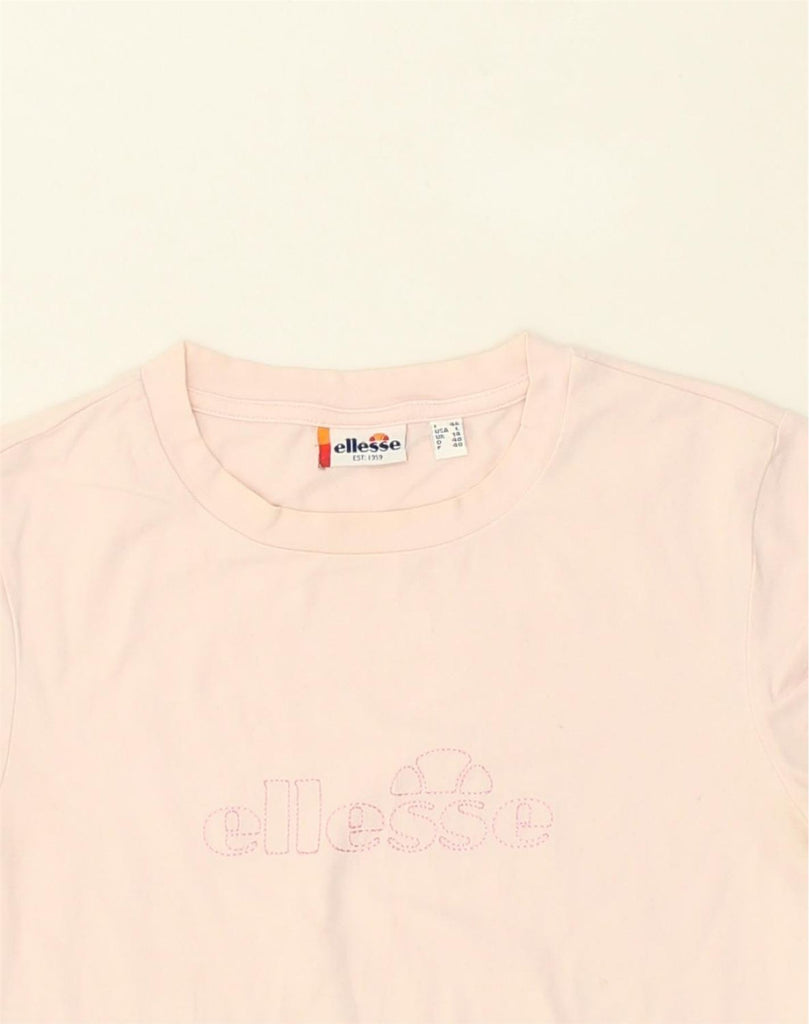 ELLESSE Womens Graphic T-Shirt Top UK 14 Medium Pink Cotton | Vintage Ellesse | Thrift | Second-Hand Ellesse | Used Clothing | Messina Hembry 