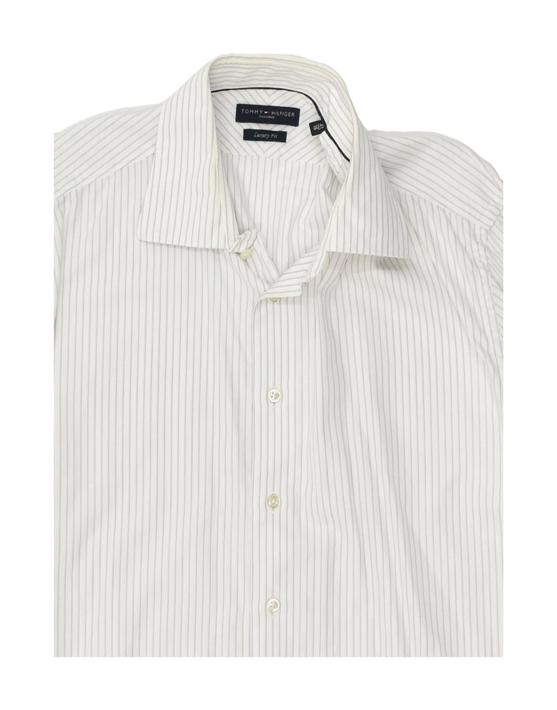 TOMMY HILFIGER Mens Shirt Size 41 16 Large White Striped Cotton | Vintage Tommy Hilfiger | Thrift | Second-Hand Tommy Hilfiger | Used Clothing | Messina Hembry 