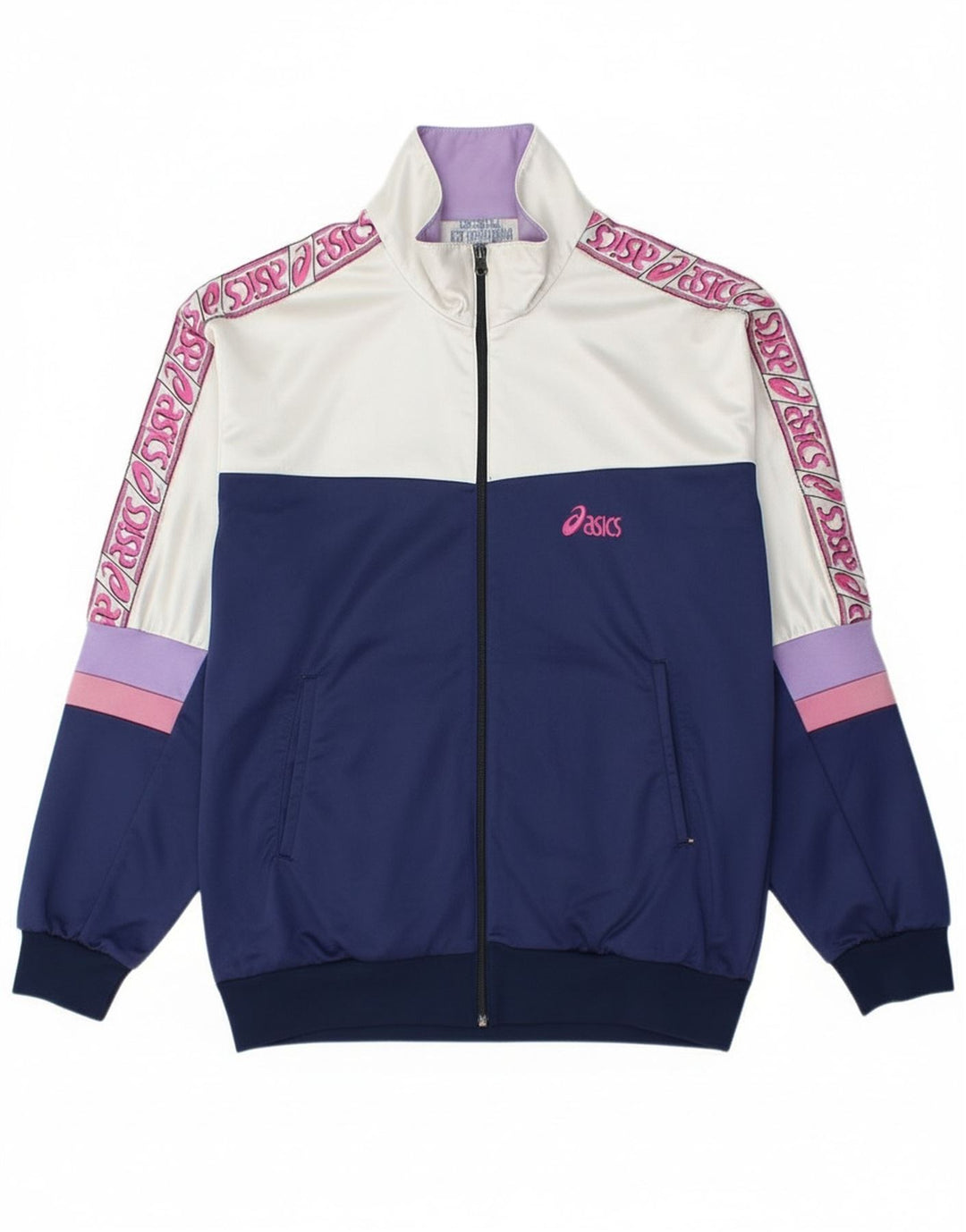 Asics Mens Graphic Tracksuit Top Jacket Medium Navy Blue Colourblock