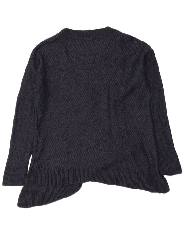 Zara Womens Oversized V-Neck Jumper Sweater UK 14 Medium Navy Blue Flecked