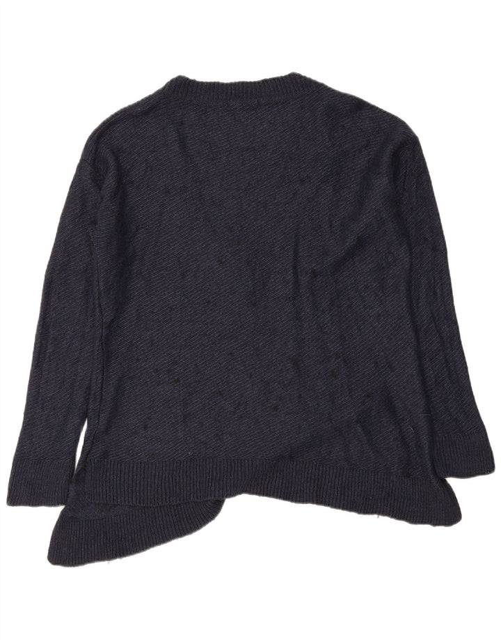 Zara Womens Oversized V-Neck Jumper Sweater UK 14 Medium Navy Blue Flecked