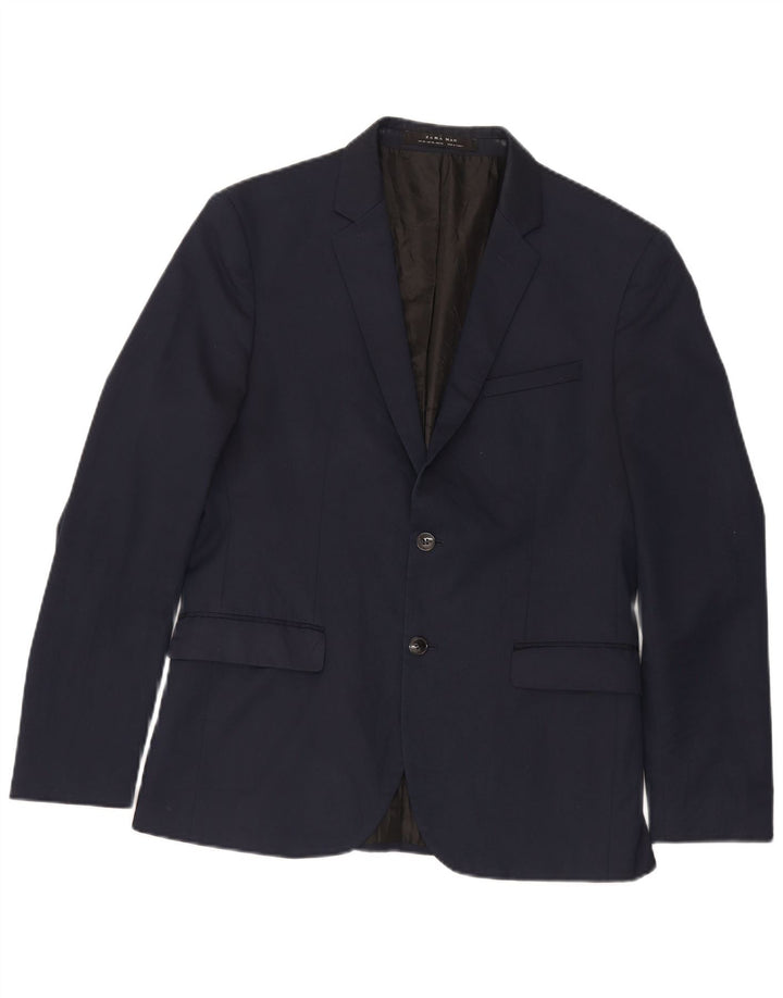 Zara Mens 2 Button Blazer Jacket EU 52 Large Navy Blue