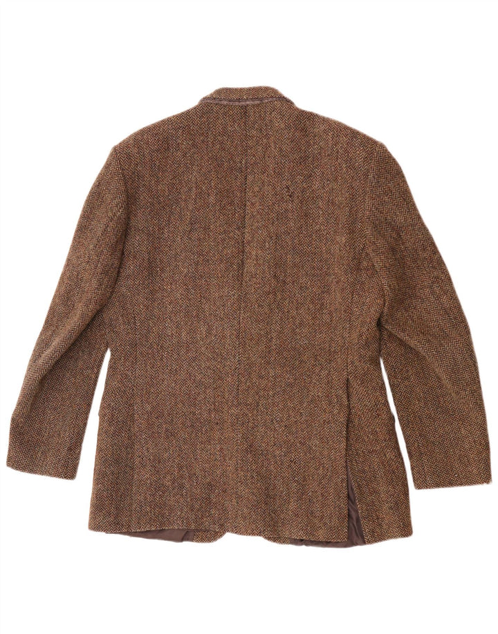 Harris Tweed Mens 2 Button Blazer Jacket UK 40 Large Brown Herringbone Wool