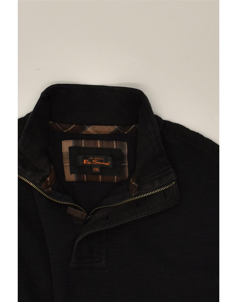 BEN SHERMAN Mens Button Neck Sweatshirt Jumper 2XL Black Cotton | Vintage Ben Sherman | Thrift | Second-Hand Ben Sherman | Used Clothing | Messina Hembry 