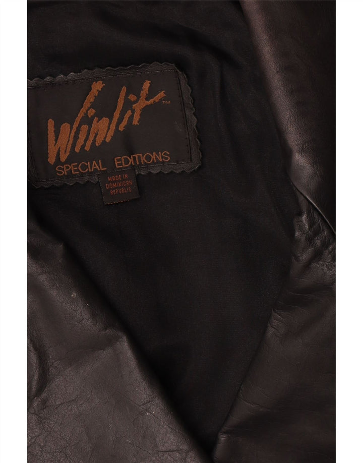 Vintage Womens Oversized Leather Coat UK 16 Large Black