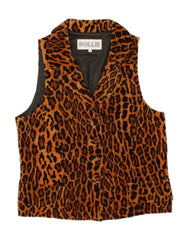 FOLLIE Womens Velvet Gilet IT 46 Large Brown Animal Print Cotton