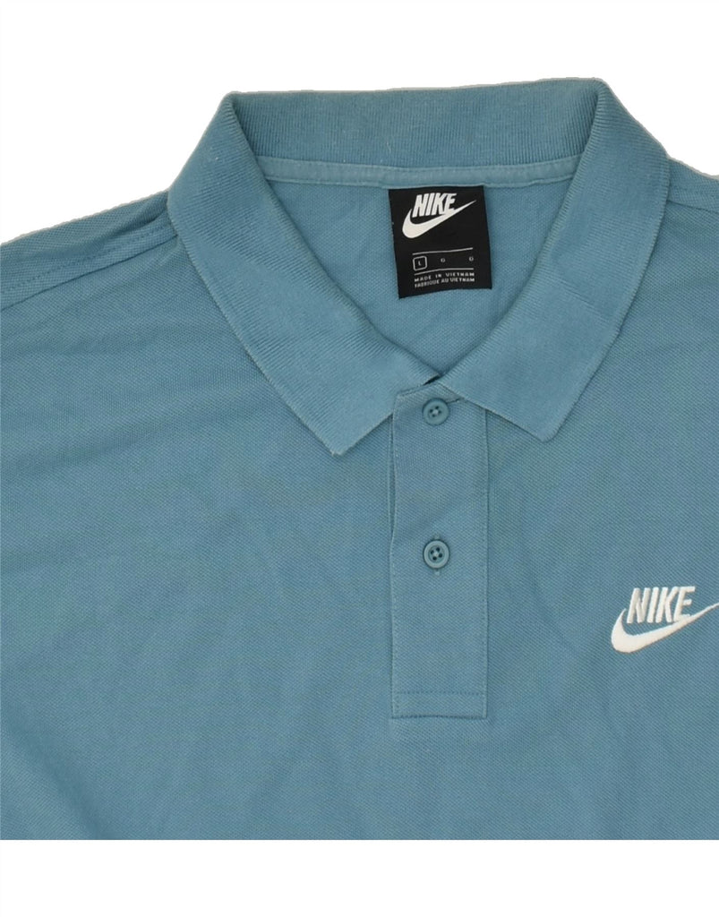 NIKE Mens Polo Shirt Large Blue Cotton | Vintage Nike | Thrift | Second-Hand Nike | Used Clothing | Messina Hembry 