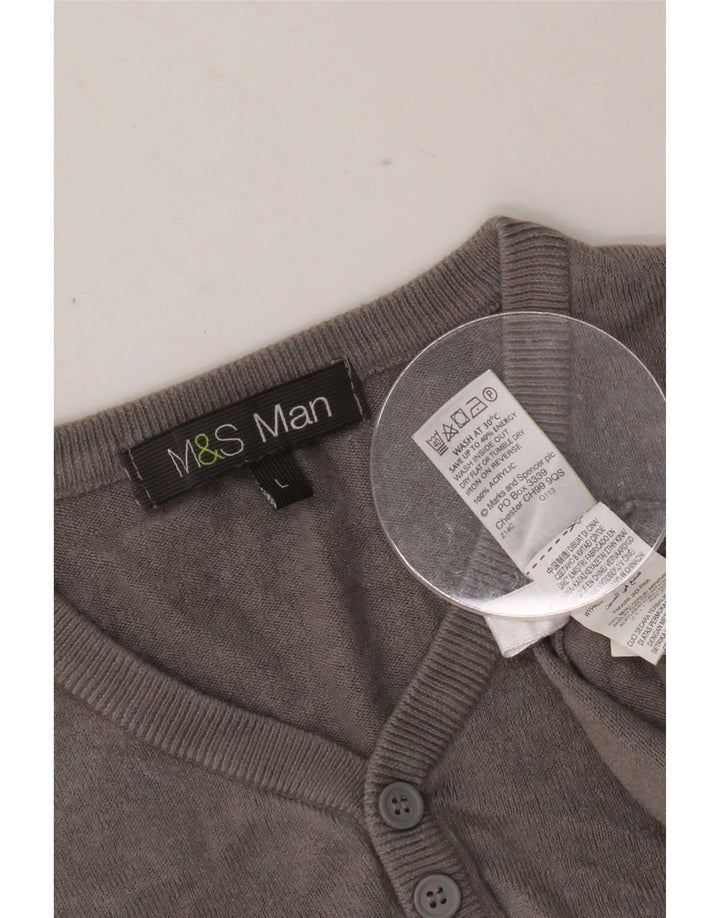 Marks & Spencer Mens V-Neck Jumper Sweater Large Grey Acrylic