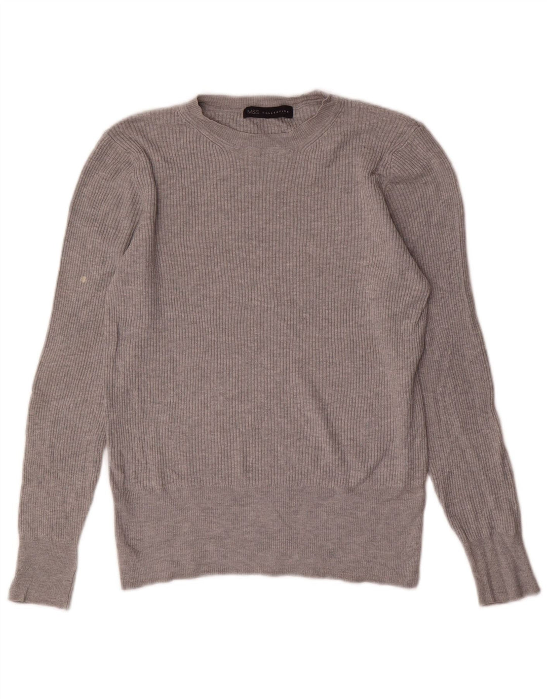 Marks & Spencer Womens Crew Neck Jumper Sweater UK 12 Medium Grey Viscose